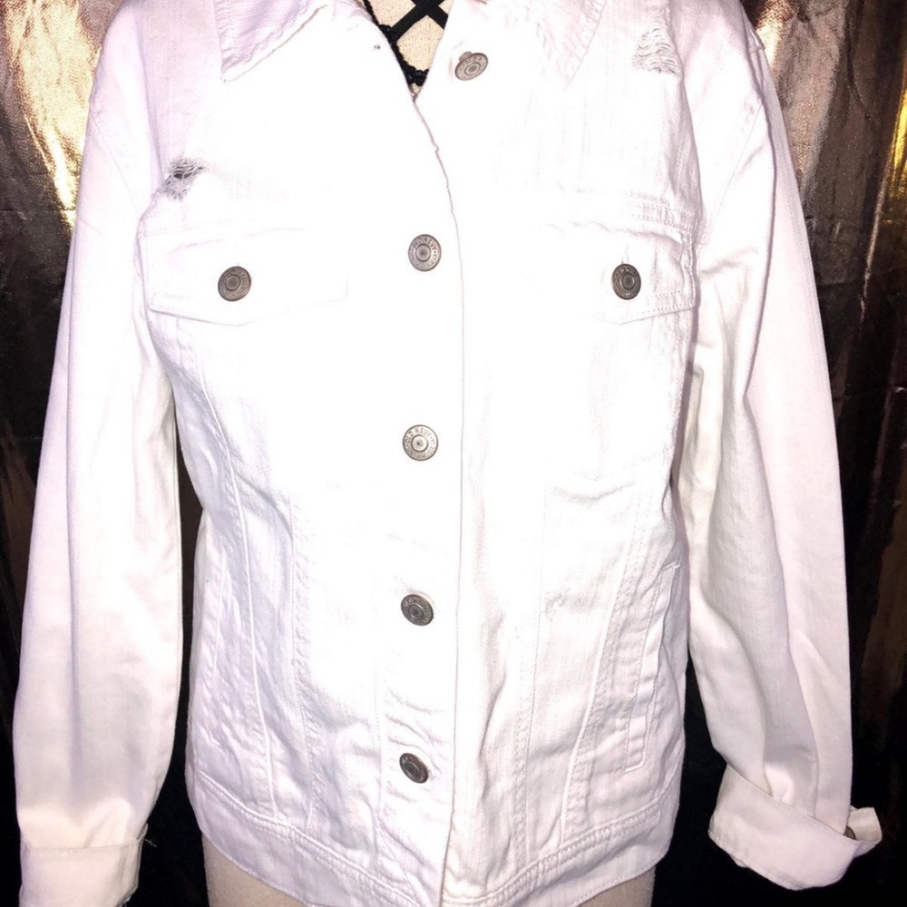 Old Navy distressed denim jacket white size medium